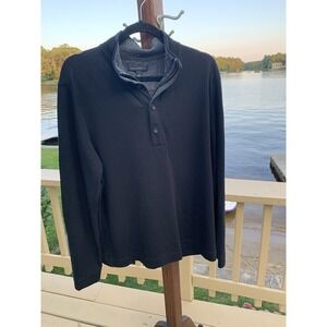Banana Republic Sweatshirt Pullover Layered Jersey 1/4 Button Black‎ Men's Sz L